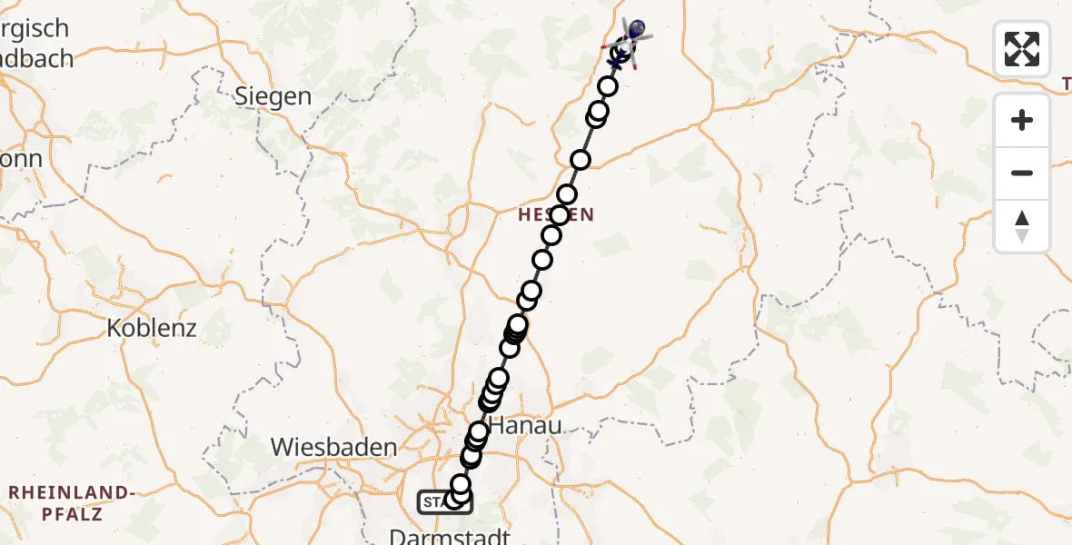 Flugroute Polizeihubschrauber Flughafen Frankfurt-Egelsbach - Neuental, 26 April 2026, 19:23