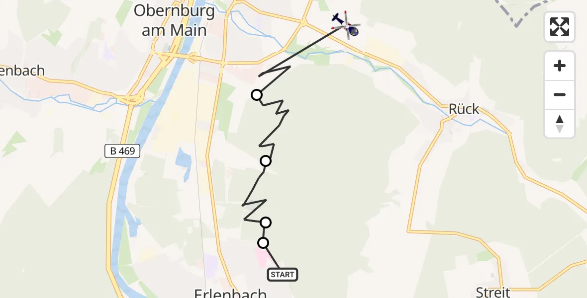 Flugroute Polizeihubschrauber Helios Clinic Erlenbach - Elsenfeld, 26 April 2026, 19:26