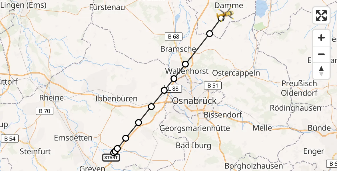Flugroute Ambulanzhubschrauber Christoph  Westfalen-ADAC - Damme, 26 April 2026, 19:27