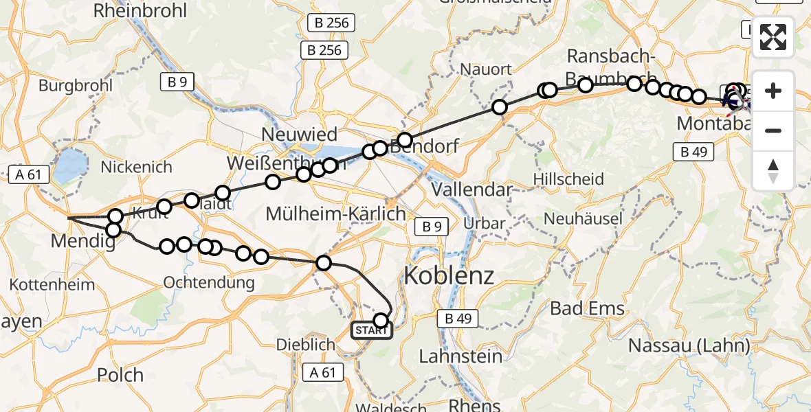 Flugroute Polizeihubschrauber Koblenz-Winningen Flugplatz - Autobahn Police Heiligenroth Hubschrauberlandeplatz, 26 April 2026, 19:30
