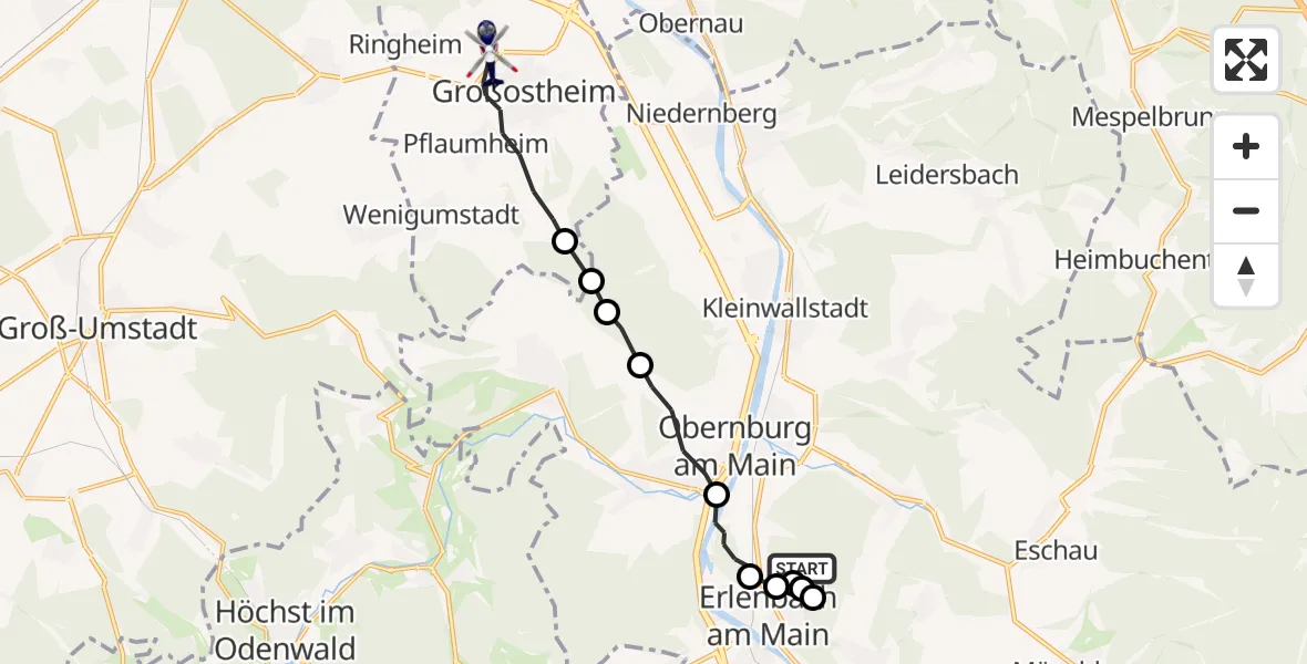 Flugroute Polizeihubschrauber Erlenbach a.Main - Großostheim, 26 April 2026, 19:40