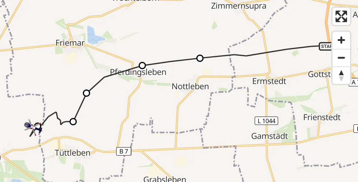 Flugroute Polizeihubschrauber Erfurt - Gotha, 26 April 2026, 20:01