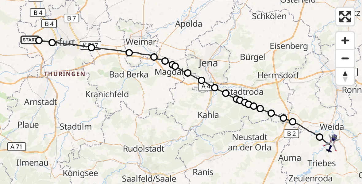 Flugroute Polizeihubschrauber Erfurt - Weida, 26 April 2026, 20:27
