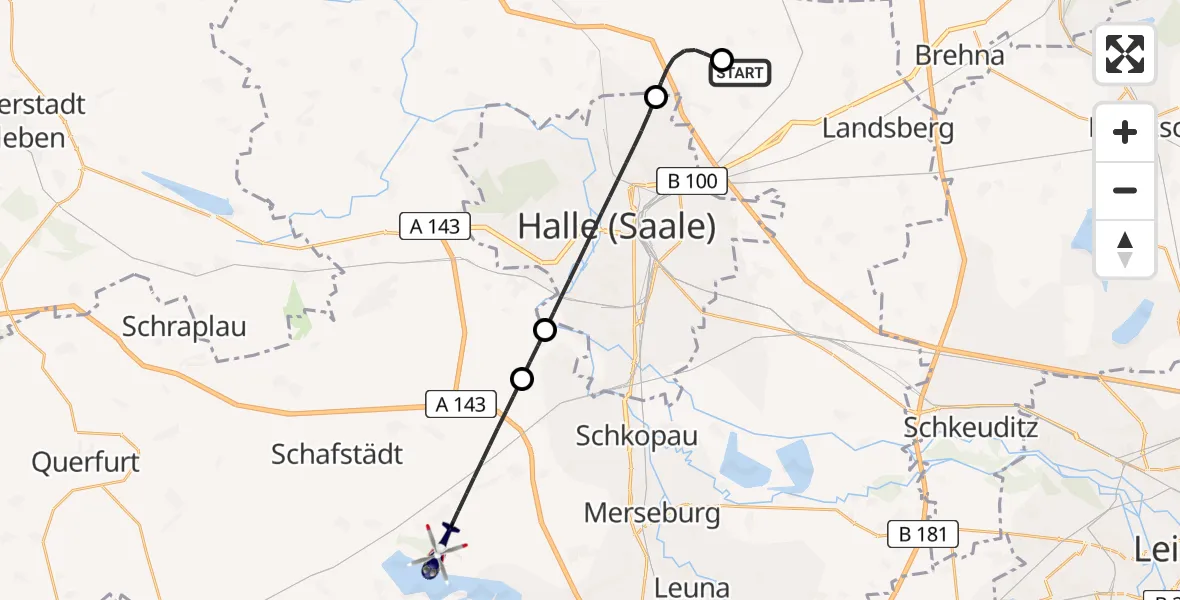 Flugroute Polizeihubschrauber Halle-Oppin Flugplatz - Bad Lauchstädt, 26 April 2026, 20:29