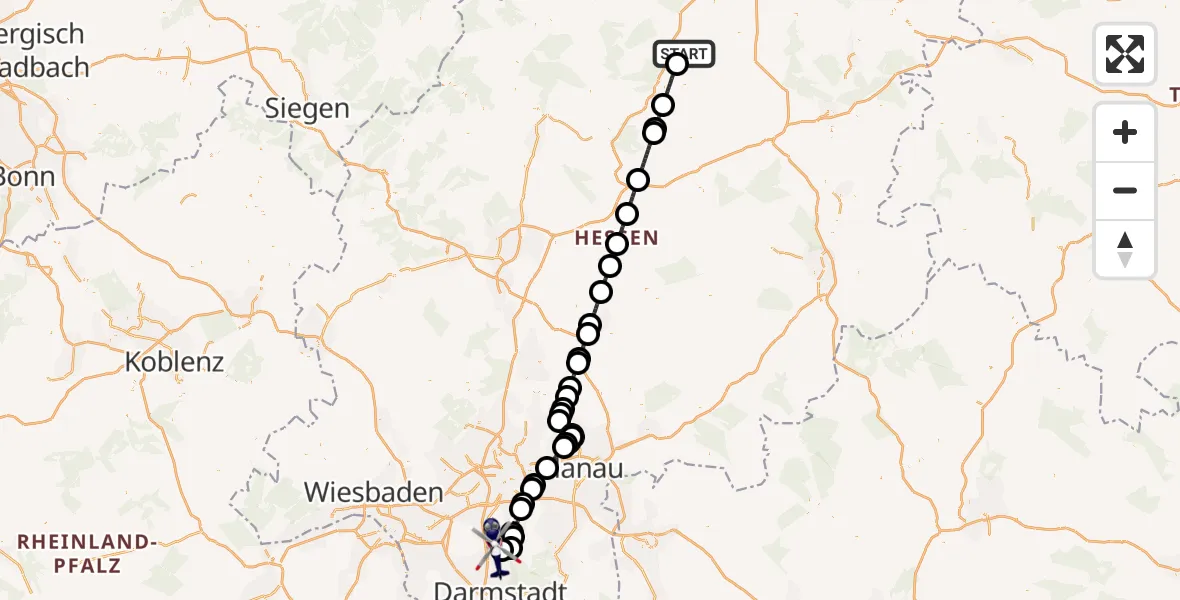 Flugroute Polizeihubschrauber Neuental - Flughafen Frankfurt-Egelsbach, 26 April 2026, 20:51