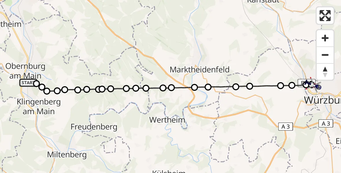 Flugroute Polizeihubschrauber Erlenbach a.Main - Würzburg-Schenkenturm Flugplatz, 26 April 2026, 20:54