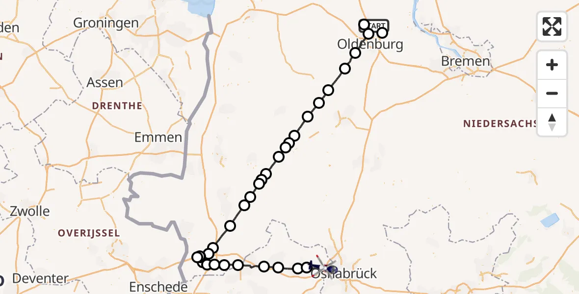 Flugroute Polizeihubschrauber Rastede - Lotte, 26 April 2026, 22:10