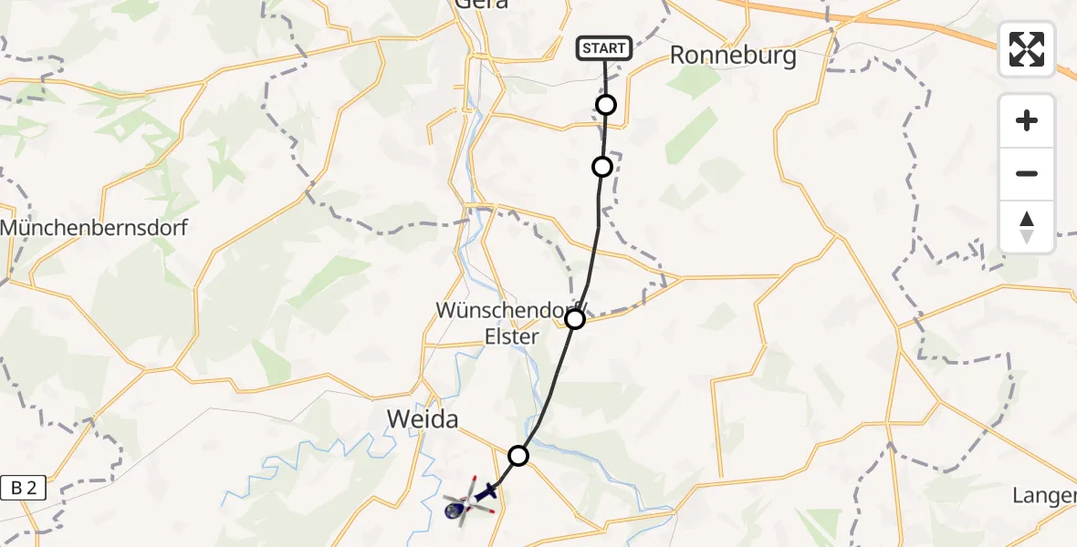 Flugroute Polizeihubschrauber Gera - Teichwitz, 26 April 2026, 22:20
