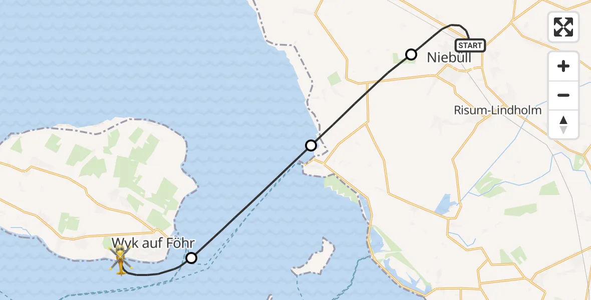 Flugroute Rettungshubschrauber Niebüll - Wyk auf Föhr, 26 April 2026, 22:51