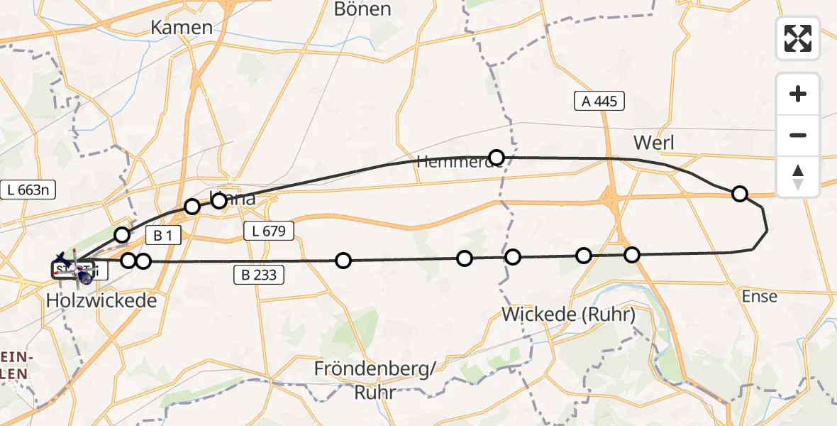 Flugroute Polizeihubschrauber Dortmund Flughafen - Dortmund Flughafen, 26 April 2026, 23:01