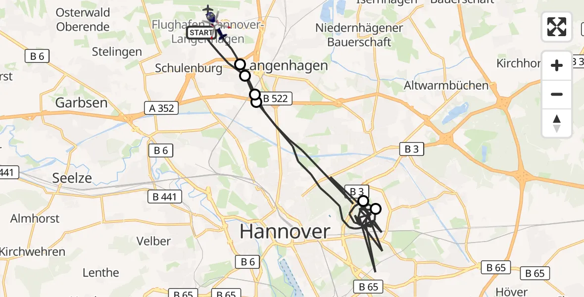 Flugroute Polizeihubschrauber Flughafen Hannover - Flughafen Hannover, 26 April 2026, 23:54