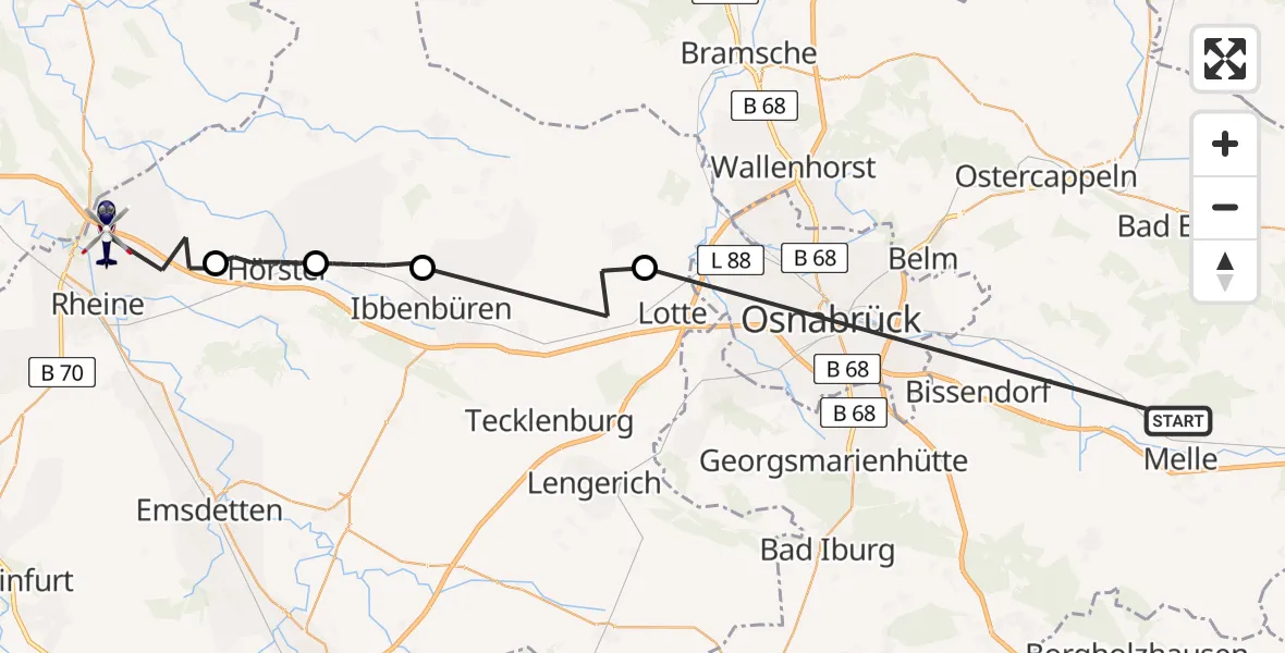 Flugroute Polizeihubschrauber Melle - Rheine, 27 April 2026, 00:02