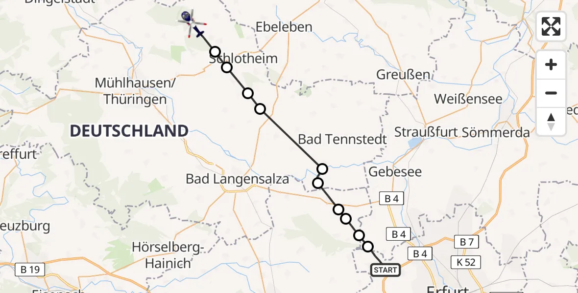 Flugroute Polizeihubschrauber Erfurt - Nottertal-Heilinger Höhen, 27 April 2026, 00:13