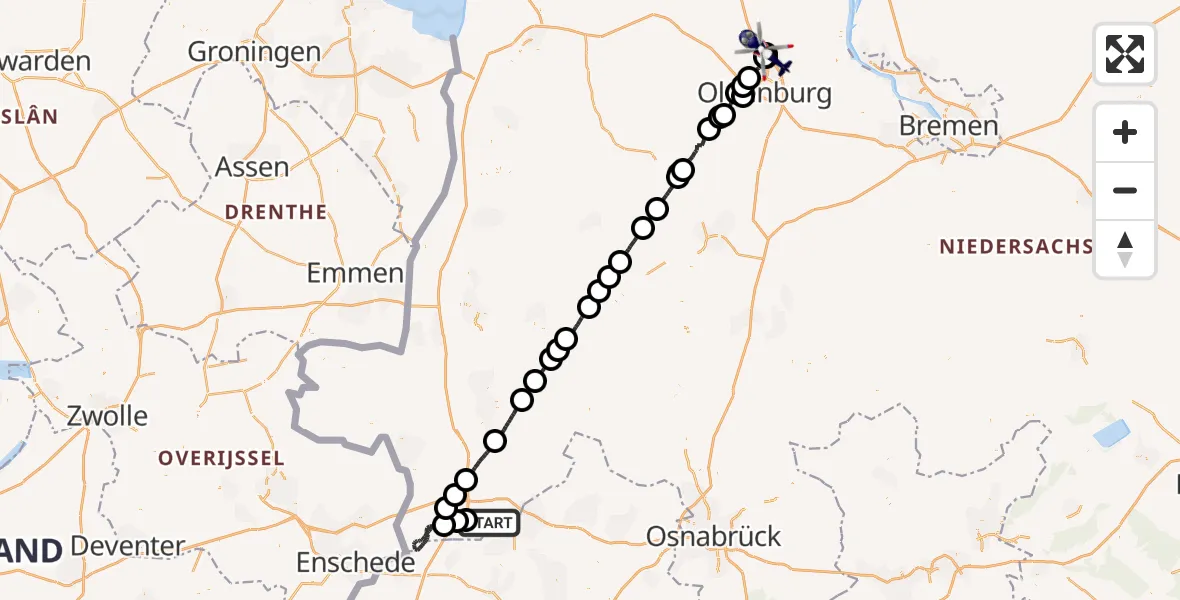 Flugroute Polizeihubschrauber Salzbergen - Oldenburg Police Hubschrauberlandeplatz, 27 April 2026, 00:13