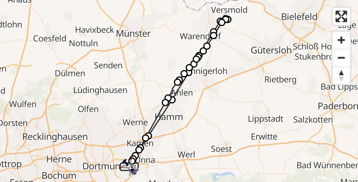 Flugroute Polizeihubschrauber Dortmund Flughafen - Dortmund Flughafen, 27 April 2026, 00:24
