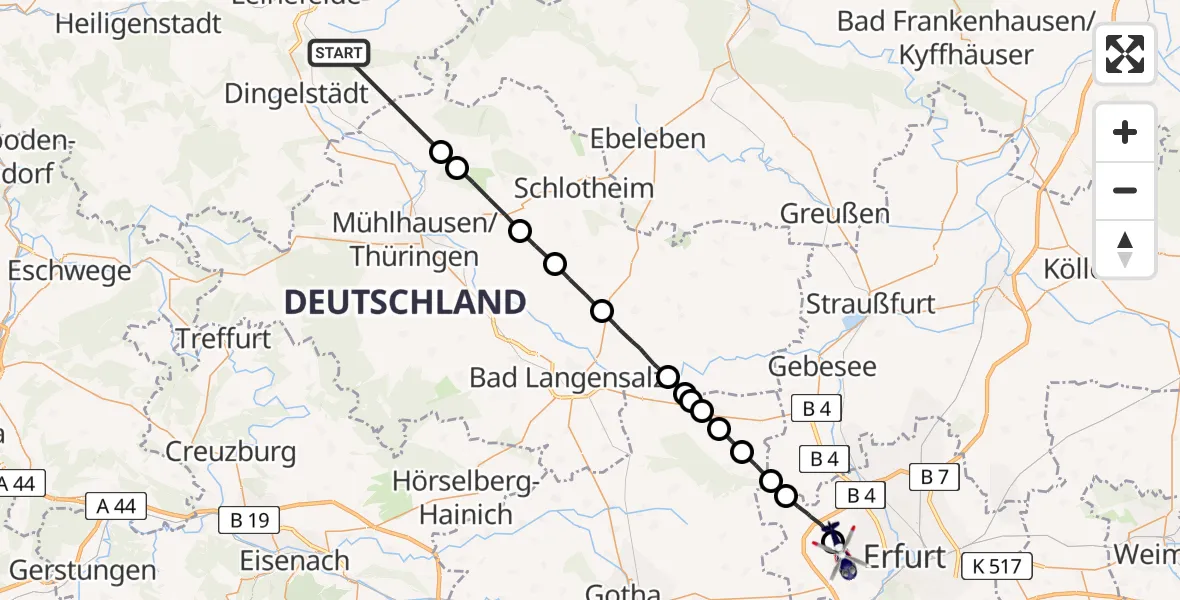 Flugroute Polizeihubschrauber Niederorschel - Erfurt-Weimar Flughafen, 27 April 2026, 01:06