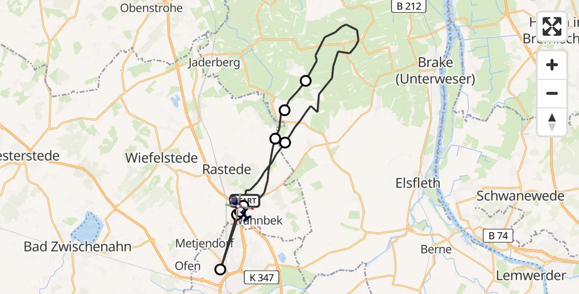 Flugroute Polizeihubschrauber Rastede - Oldenburg Police Hubschrauberlandeplatz, 27 April 2026, 02:56