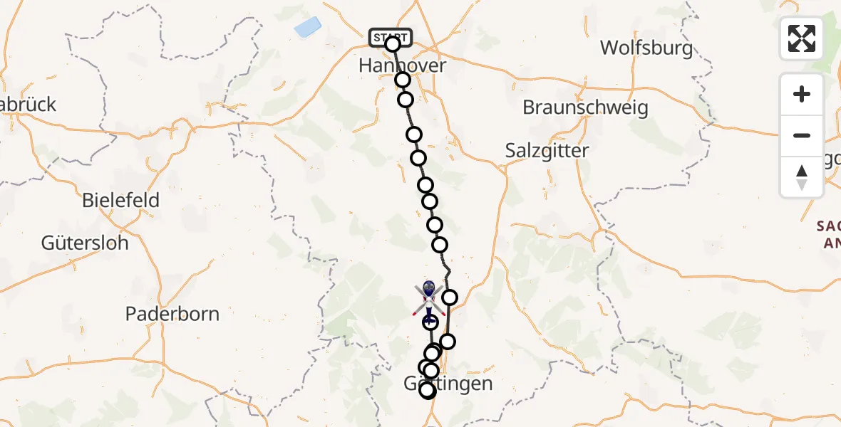 Flugroute Polizeihubschrauber Flughafen Hannover - Einbeck, 27 April 2026, 04:45