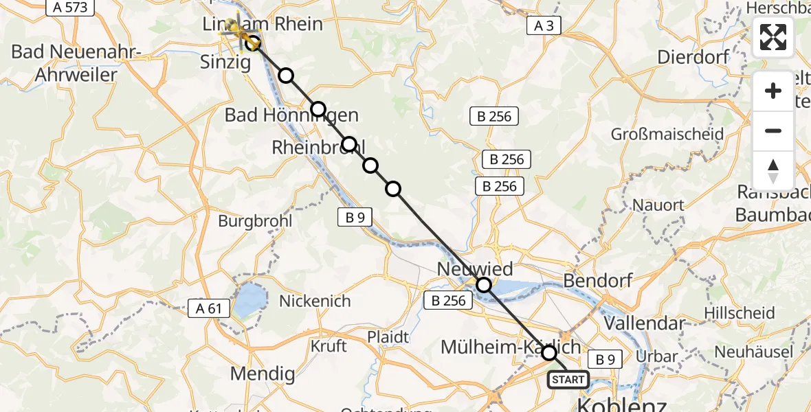 Flugroute Rettungshubschrauber Koblenz - Remagen, 27 April 2026, 04:54