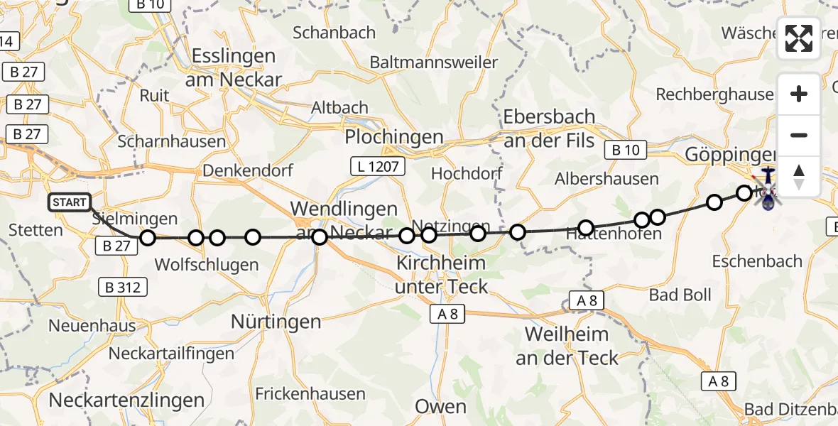 Flugroute Polizeihubschrauber Flughafen Stuttgart - Göppingen, 27 April 2026, 04:58