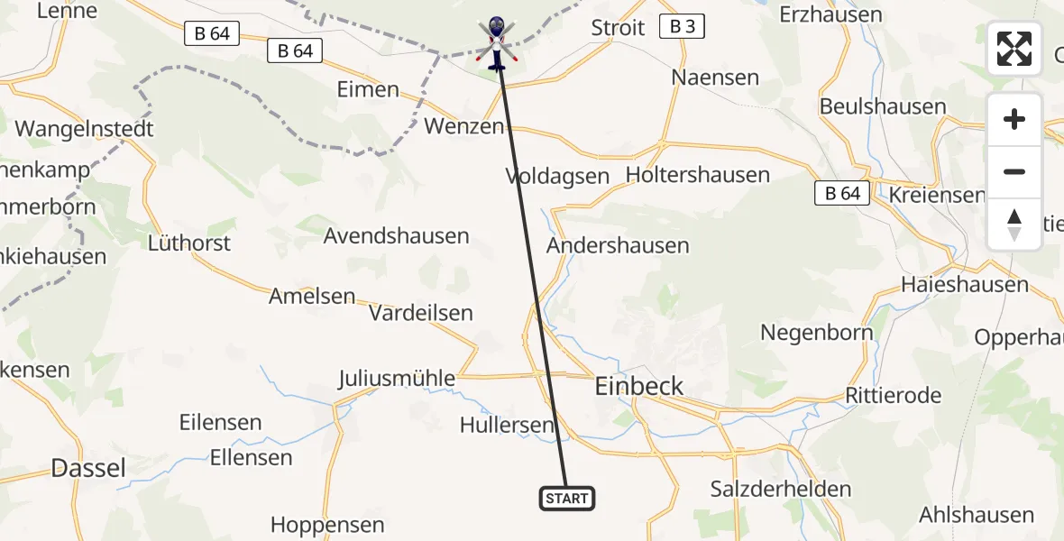 Flugroute Polizeihubschrauber Einbeck - Wenzen, 27 April 2026, 05:34