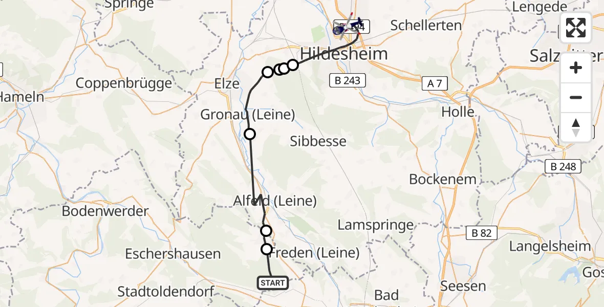Flugroute Polizeihubschrauber Wenzen - Hildesheim, 27 April 2026, 05:38