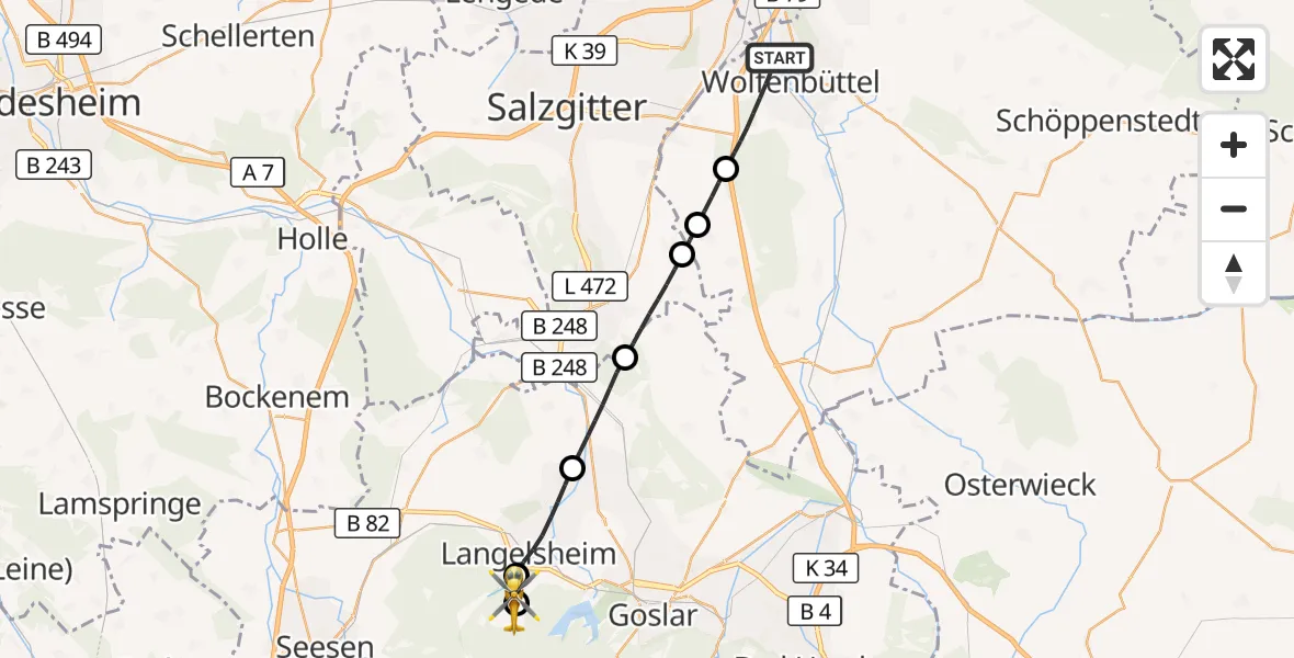 Flugroute Rettungshubschrauber Wolfenbüttel - Langelsheim, 27 April 2026, 05:49