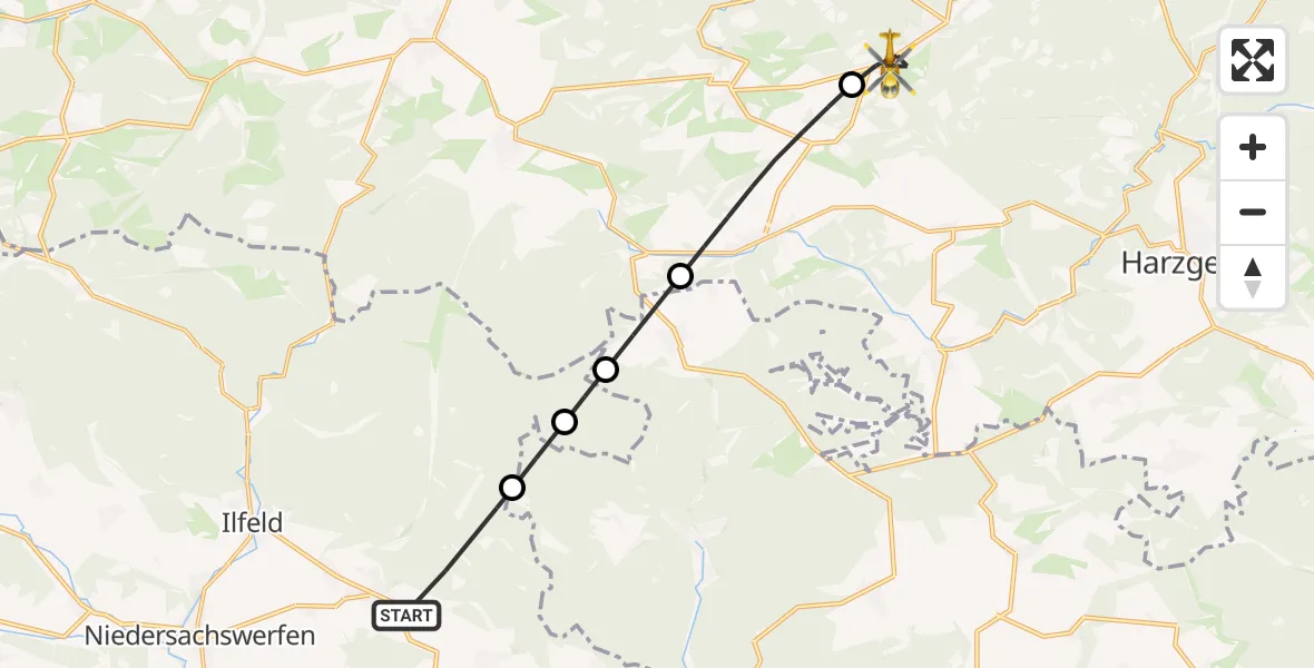 Flugroute Rettungshubschrauber Harztor - Thale, 27 April 2026, 06:04