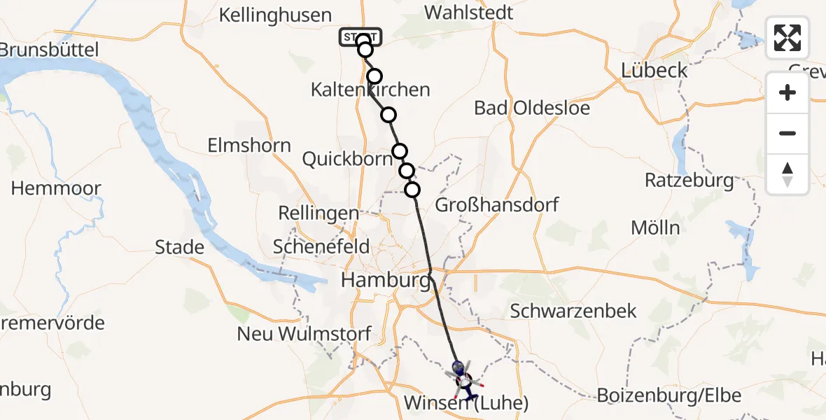 Flugroute Polizeihubschrauber Bimöhlen - Winsen (Luhe), 27 April 2026, 06:07