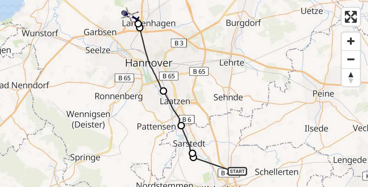 Flugroute Polizeihubschrauber Hildesheim - Flughafen Hannover, 27 April 2026, 06:12