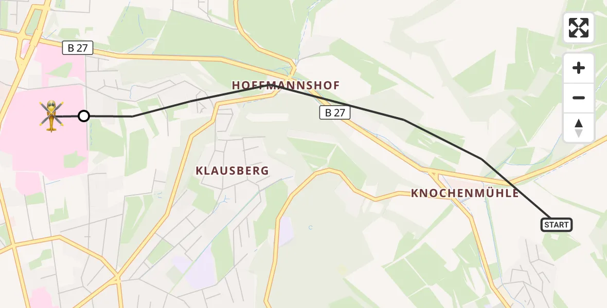 Flugroute Rettungshubschrauber Göttingen - Göttingen University Clinic Hubschrauberlandeplatz, 27 April 2026, 06:20
