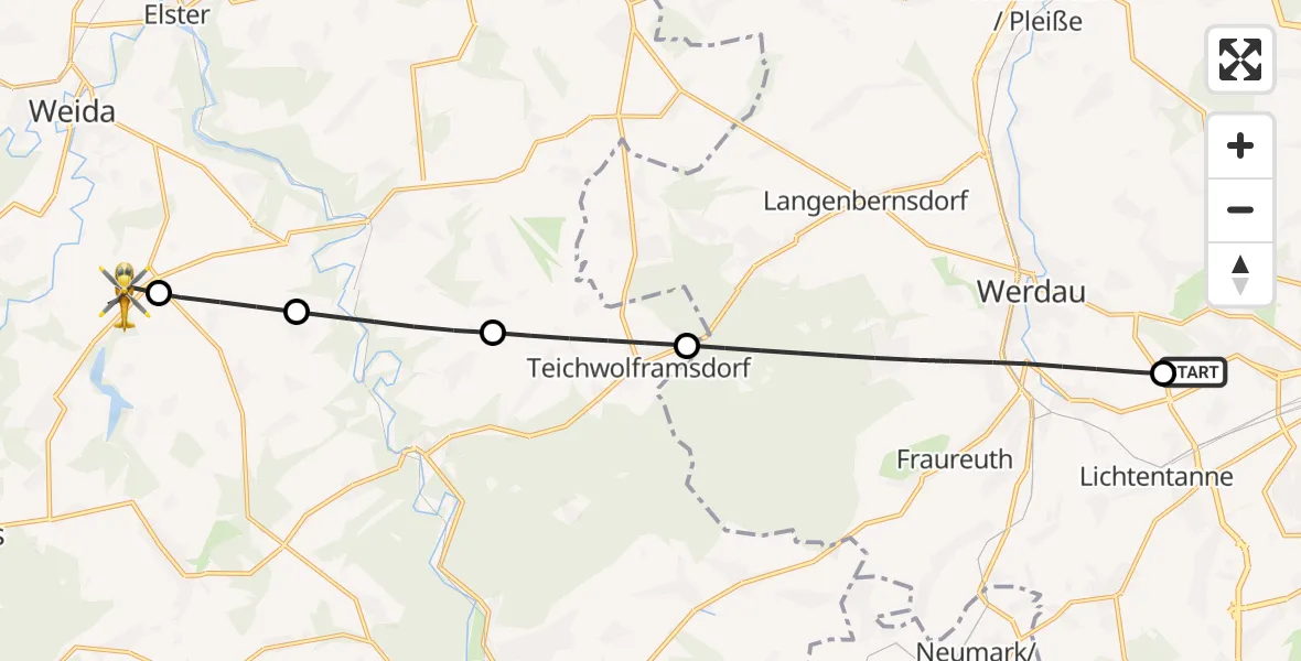Flugroute Rettungshubschrauber ADAC Air Rescue Station Zwickau Hubschrauberlandeplatz - Weida, 27 April 2026, 06:24