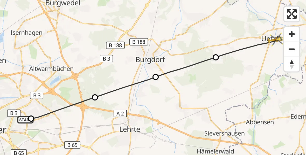 Flugroute Rettungshubschrauber Hannover Luftrettung Hubschrauberlandeplatz (Christoph 4) - Uetze, 27 April 2026, 06:36