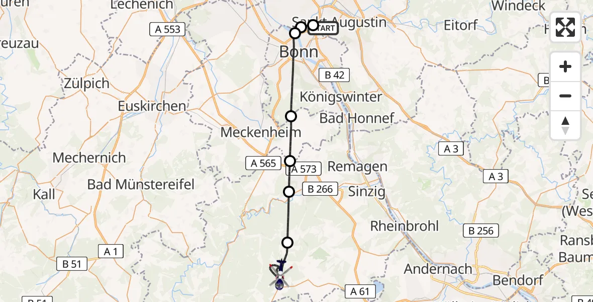 Flugroute Polizeihubschrauber Sankt Augustin - Heckenbach, 27 April 2026, 07:22