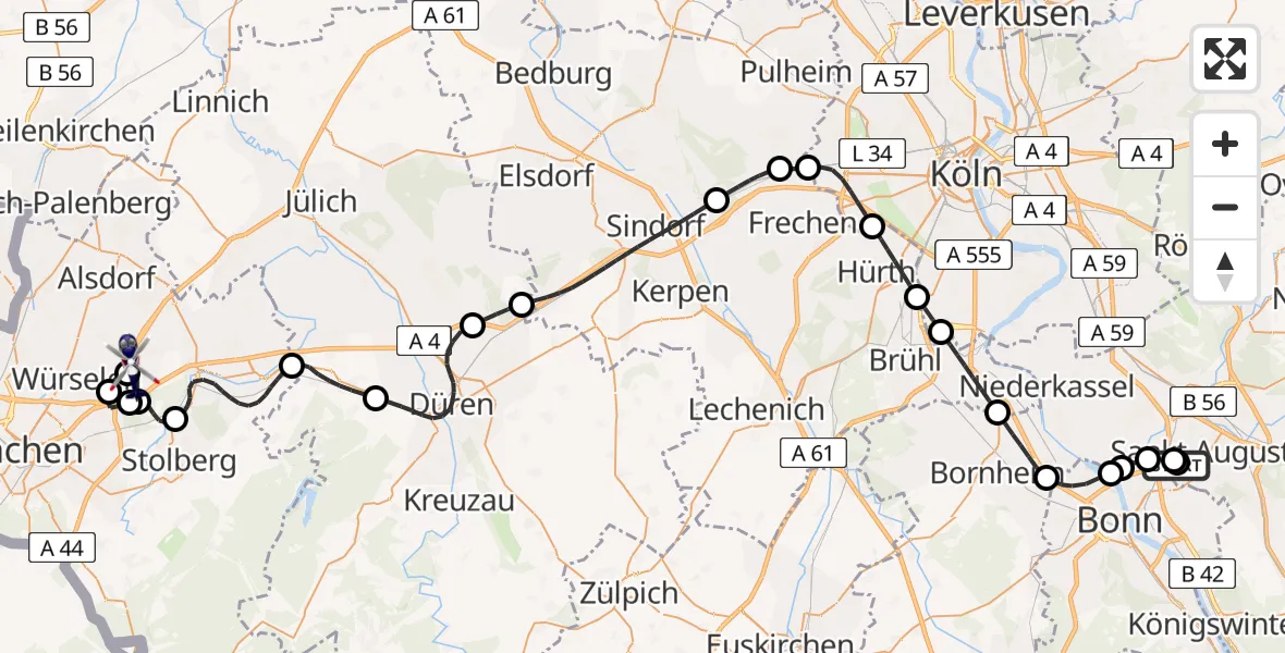 Flugroute Polizeihubschrauber Sankt Augustin - Aachen-Merzbrück Flughafen, 27 April 2026, 07:25