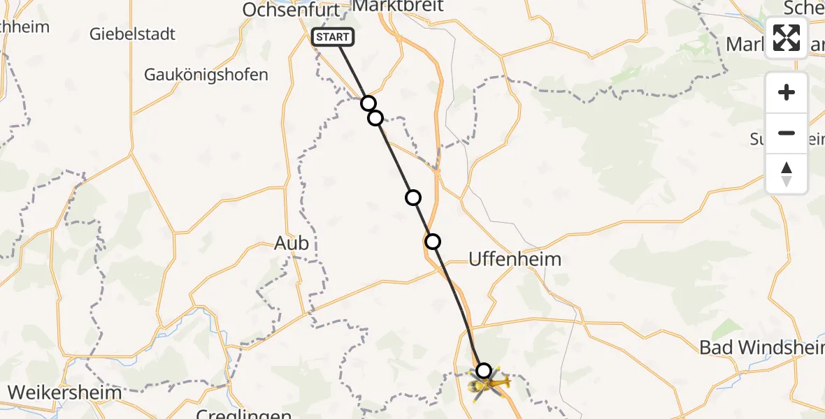Flugroute Rettungshubschrauber Marktbreit - Ohrenbach, 27 April 2026, 07:27