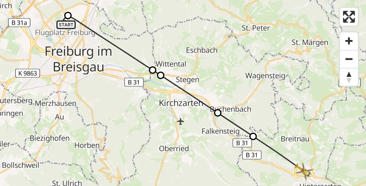 Flugroute Rettungshubschrauber Freiburg im Breisgau Flugplatz - Breitnau, 27 April 2026, 07:27
