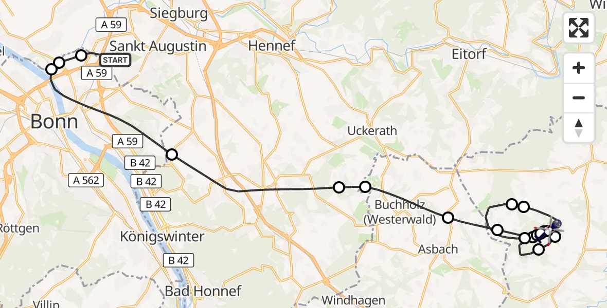 Flugroute Polizeihubschrauber Sankt Augustin - Mehren, 27 April 2026, 07:29