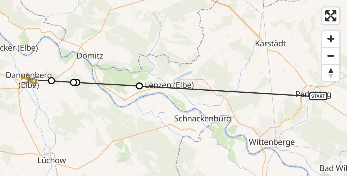 Flugroute Rettungshubschrauber Perleberg - Dannenberg (Elbe), 27 April 2026, 07:30