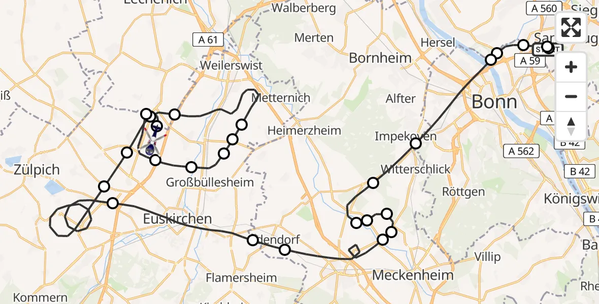 Flugroute Polizeihubschrauber Sankt Augustin - Zülpich, 27 April 2026, 07:30