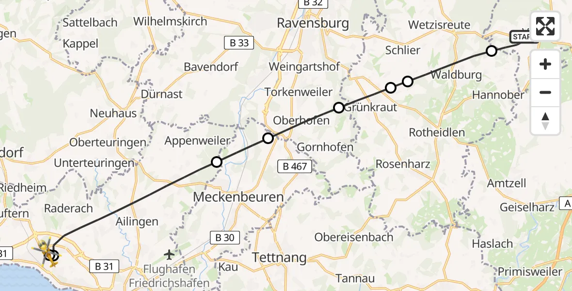 Flugroute Rettungshubschrauber Vogt - Friedrichshafen Hospital, 27 April 2026, 07:31