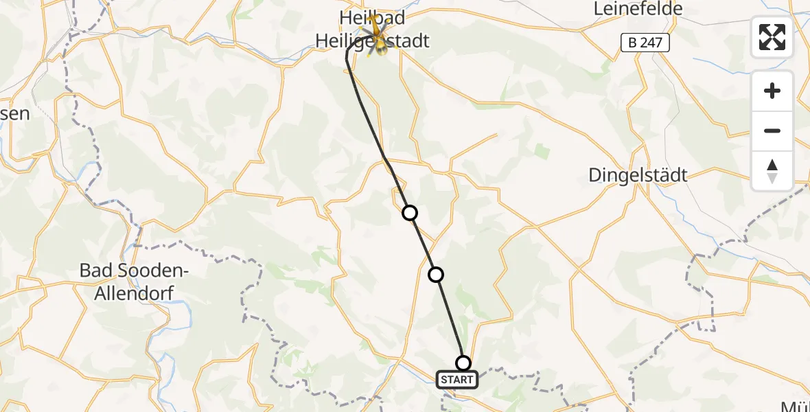 Flugroute Rettungshubschrauber Geismar - Heilbad Heiligenstadt, 27 April 2026, 07:39