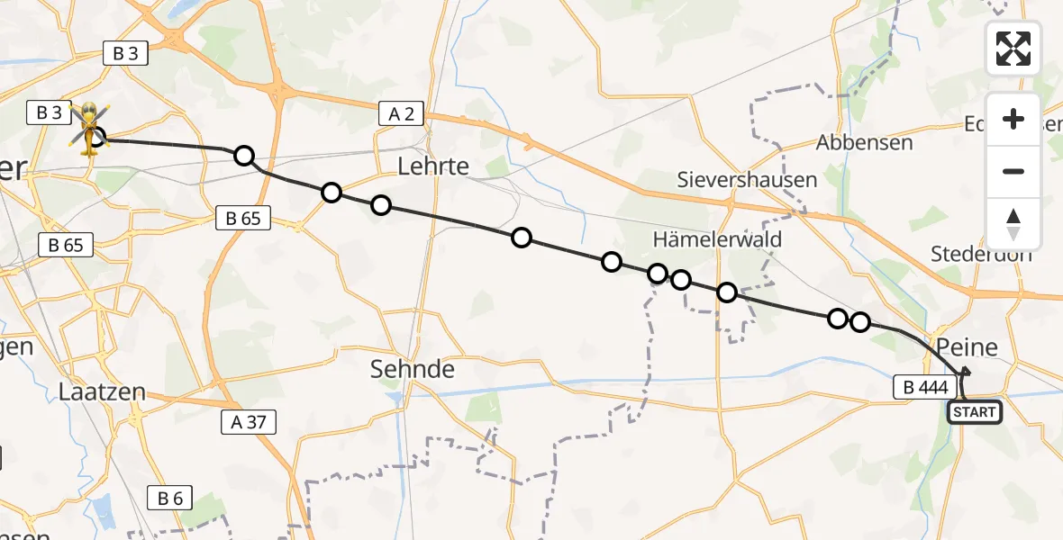Flugroute Rettungshubschrauber Peine - Hannover Luftrettung Hubschrauberlandeplatz (Christoph 4), 27 April 2026, 07:39