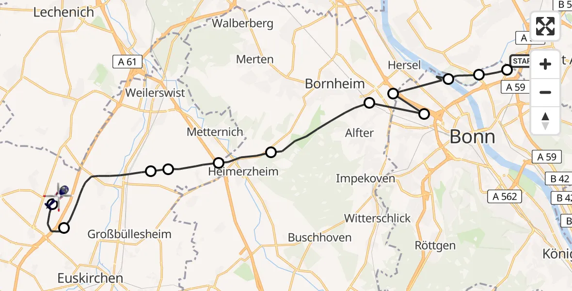 Flugroute Polizeihubschrauber Sankt Augustin - Zülpich, 27 April 2026, 07:40