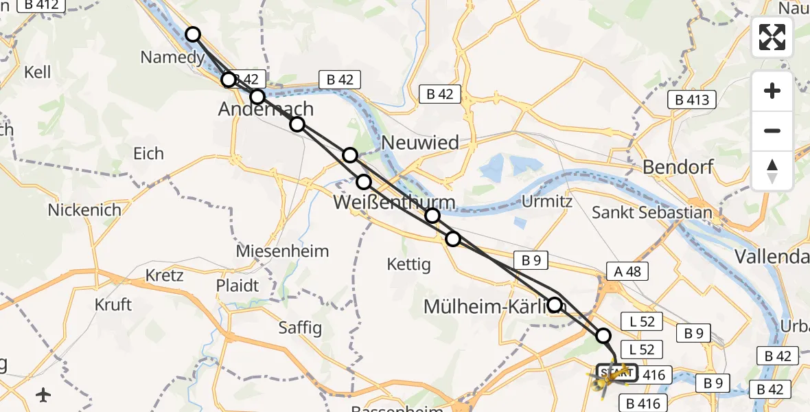 Flugroute Rettungshubschrauber Koblenz - Koblenz, 27 April 2026, 07:41