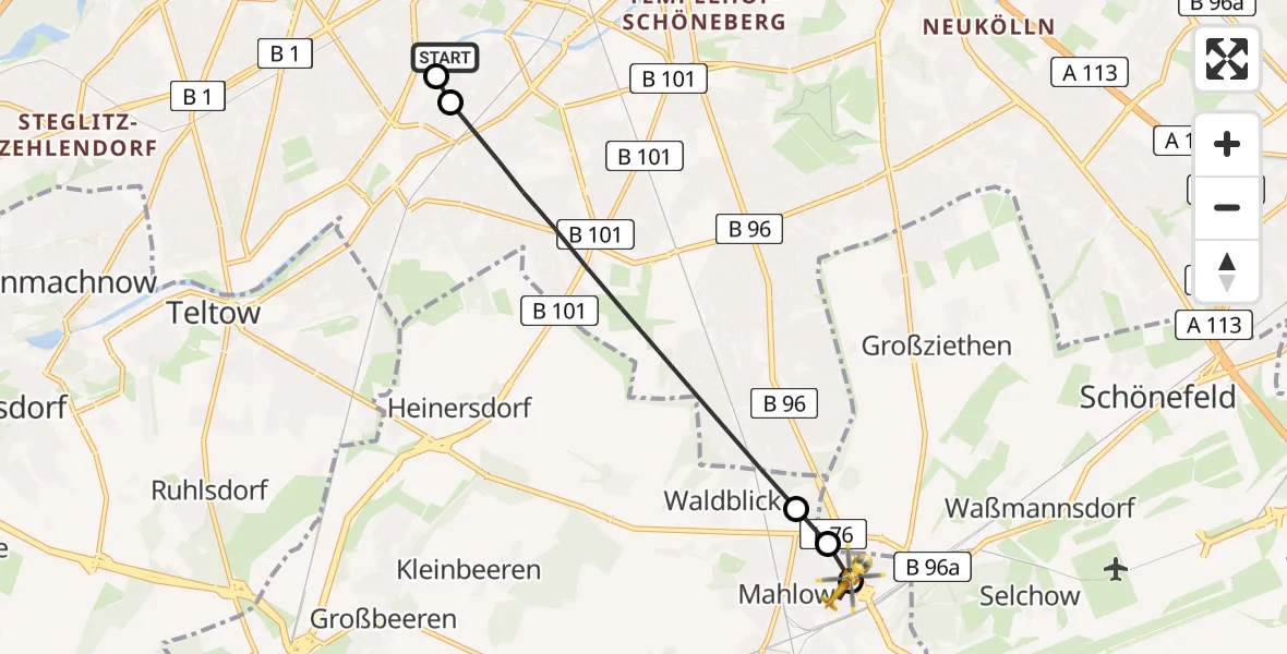 Flugroute Rettungshubschrauber Charité Clinic Benjamin Franklin Campus - Blankenfelde-Mahlow, 27 April 2026, 07:42