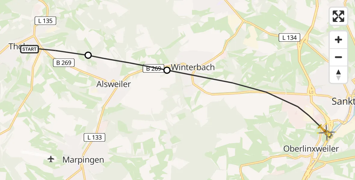 Flugroute Rettungshubschrauber Tholey - St. Wendel, 27 April 2026, 07:47