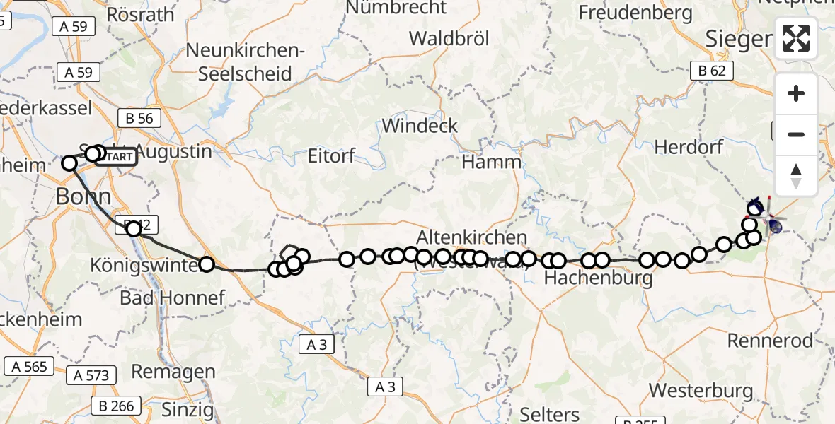 Flugroute Polizeihubschrauber Sankt Augustin - Burbach, 27 April 2026, 07:49