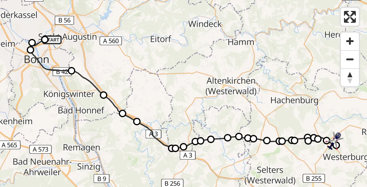 Flugroute Polizeihubschrauber Sankt Augustin - Ailertchen, 27 April 2026, 07:51