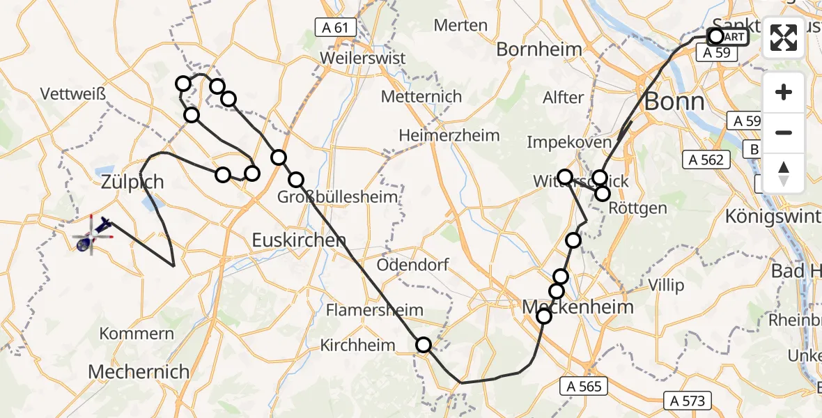 Flugroute Polizeihubschrauber Sankt Augustin - Zülpich, 27 April 2026, 07:52